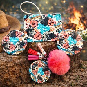 Yellowstone Heart Western Car Air Freshener Car Coaster Keychain Bundle Set